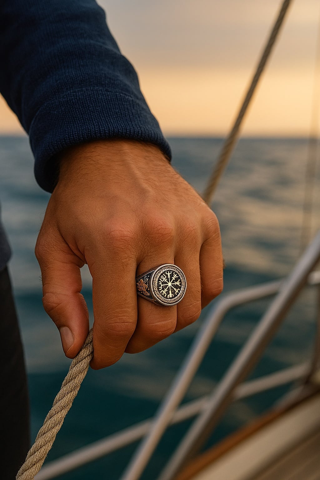 Bague homme acier chevaliere runes viking celtique